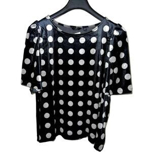 G by Giuliana Top Shirt Large Velvet Polka Dot Puff Bell Sleeve Blouse HSN New